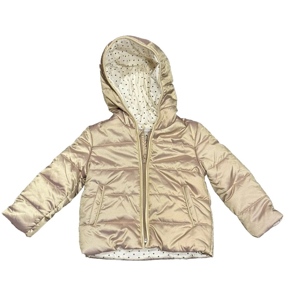 NWOT Catimini France Matte Gold Puffer Jacket With Hoodie 9 Months
